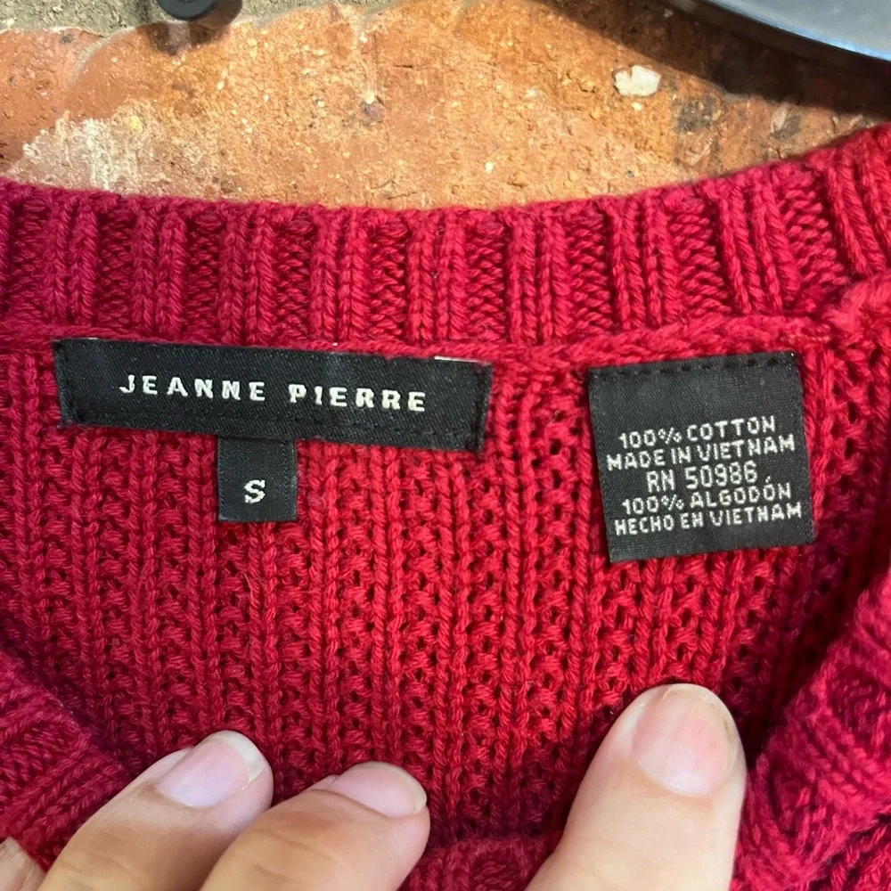 Jeanne Pierre womens crewneck basket weave rounded hem sweater red small
